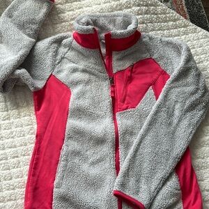 Columbia Sherpa/fleece jacket, hot pink and light gray. Size M
